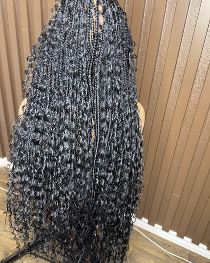 30-inch French braided boho wig with curly ends | Pretty Melanin Boutique