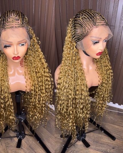 Cornrows braided wig in burgundy, brown and color 27