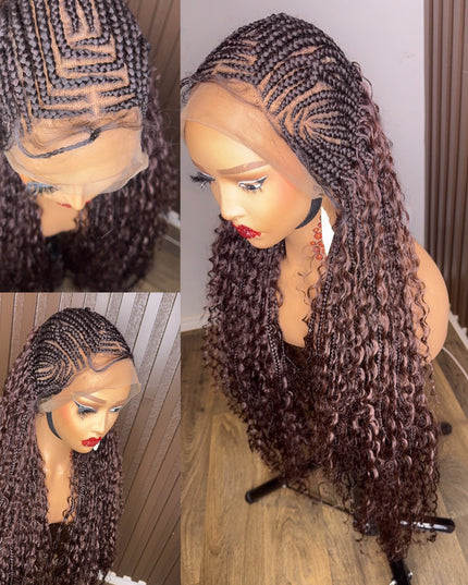 Cornrows braided wig in burgundy, brown and color 27