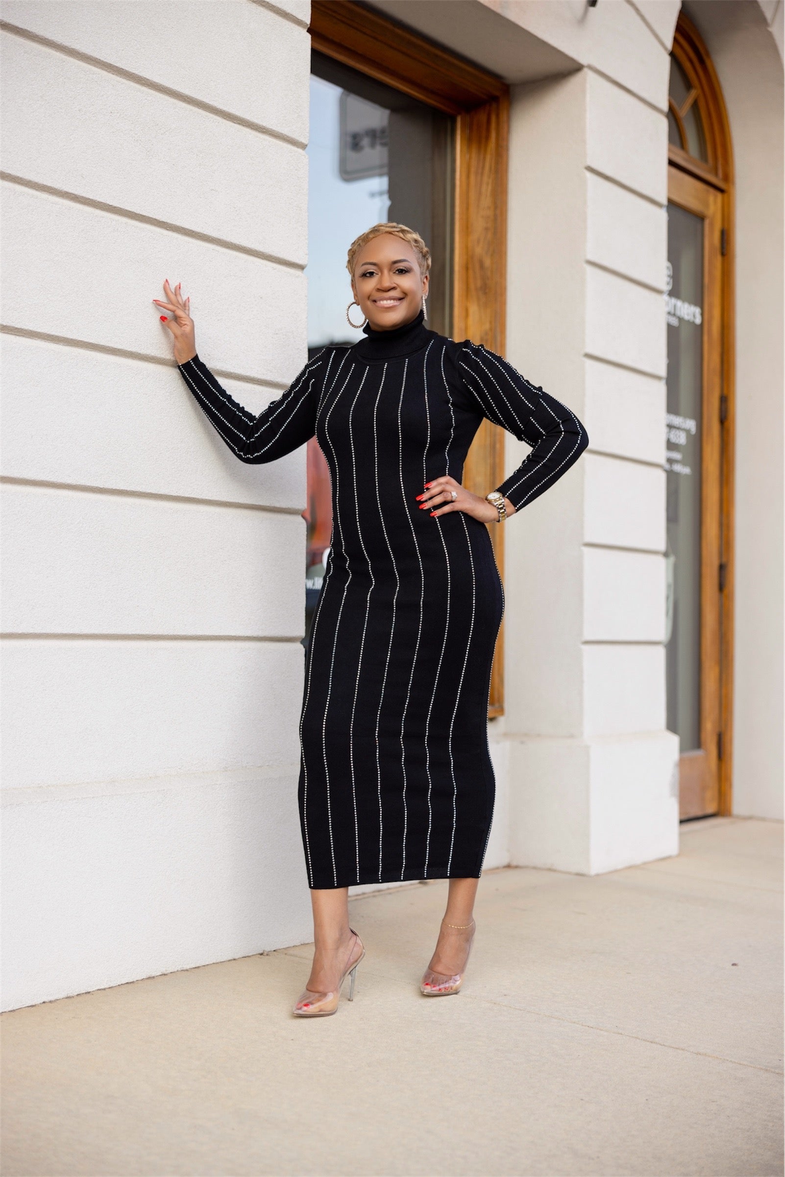 Black Sweater Dress with Embellishments