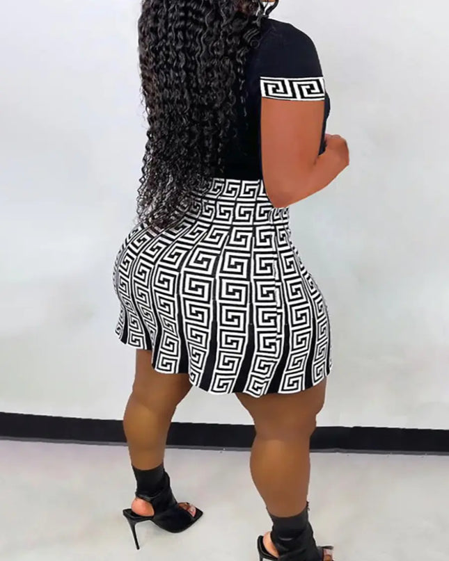 Women's Two Piece Geometric Print Skirt Set