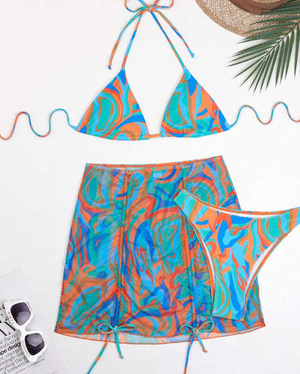 Gradient Tie-Dye Printed Three-Piece Swimsuit Set | ZAKAPOP