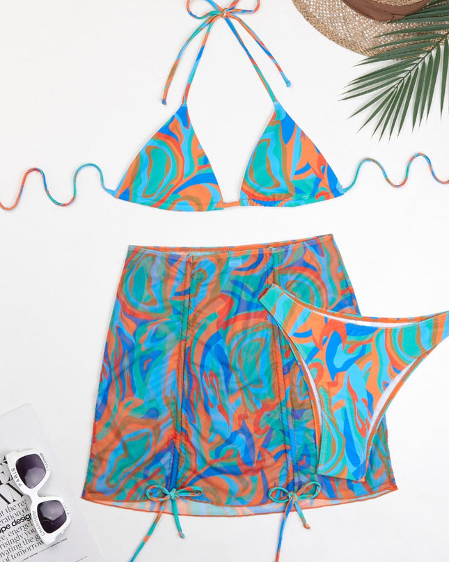 Gradient Tie-Dye Printed Three-Piece Swimsuit Set | ZAKAPOP