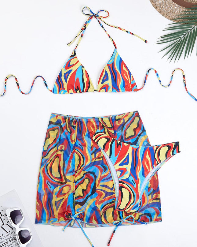 Gradient Tie-Dye Printed Three-Piece Swimsuit Set | ZAKAPOP