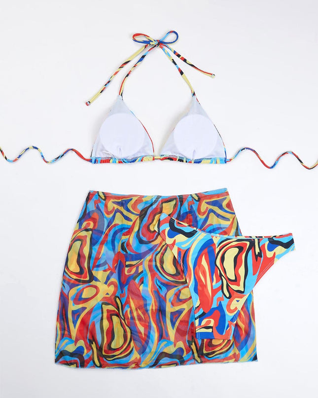 Gradient Tie-Dye Printed Three-Piece Swimsuit Set | ZAKAPOP