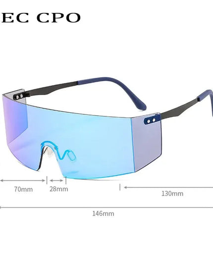 OEC CPO Fashion Rimless Sunglasses Women Men Big Flat Top Glasses Oversized Sunglasses Female Mirror Goggle UV400 O596