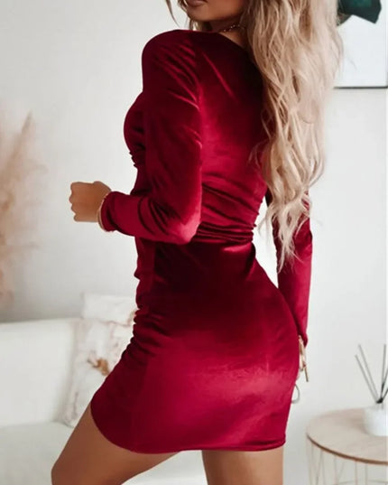 Autumn Velvet V-Neck Bodycon Dress