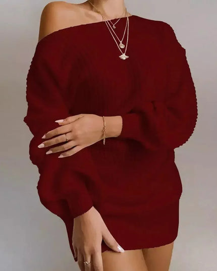 Cryptographic Casual Knitted Mini Dress Women Autumn Winter Sweaters Balloon Long Sleeve Knitwear Women's Dresses Loose Jersey