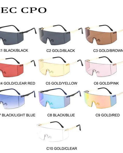 OEC CPO Fashion Rimless Sunglasses Women Men Big Flat Top Glasses Oversized Sunglasses Female Mirror Goggle UV400 O596