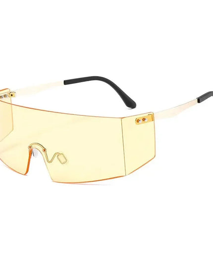 OEC CPO Fashion Rimless Sunglasses Women Men Big Flat Top Glasses Oversized Sunglasses Female Mirror Goggle UV400 O596