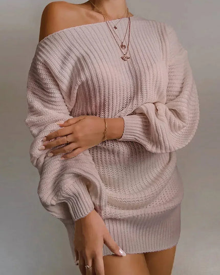 Cryptographic Casual Knitted Mini Dress Women Autumn Winter Sweaters Balloon Long Sleeve Knitwear Women's Dresses Loose Jersey