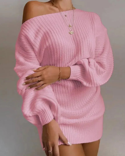 Cryptographic Casual Knitted Mini Dress Women Autumn Winter Sweaters Balloon Long Sleeve Knitwear Women's Dresses Loose Jersey