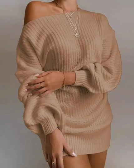 Cryptographic Casual Knitted Mini Dress Women Autumn Winter Sweaters Balloon Long Sleeve Knitwear Women's Dresses Loose Jersey