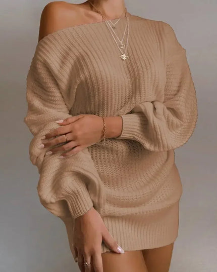 Cryptographic Casual Knitted Mini Dress Women Autumn Winter Sweaters Balloon Long Sleeve Knitwear Women's Dresses Loose Jersey