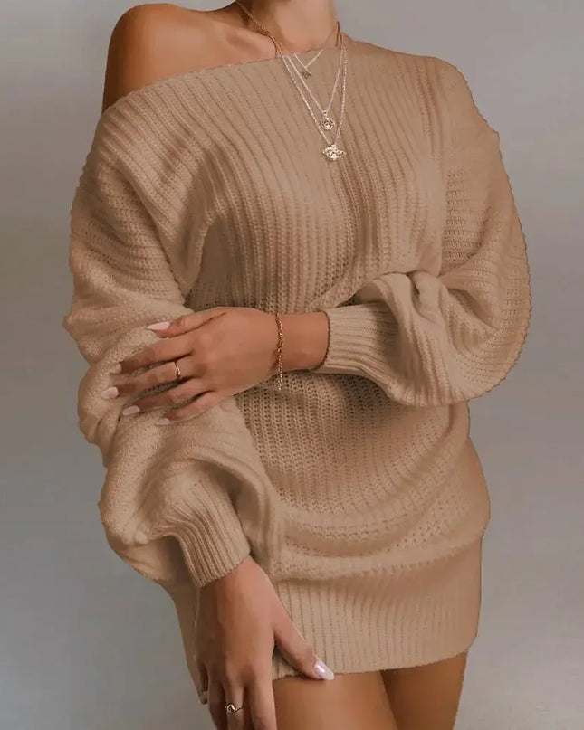 Cryptographic Casual Knitted Mini Dress Women Autumn Winter Sweaters Balloon Long Sleeve Knitwear Women's Dresses Loose Jersey