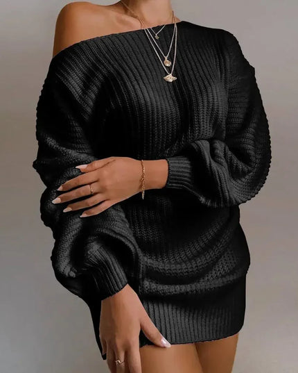 Cryptographic Casual Knitted Mini Dress Women Autumn Winter Sweaters Balloon Long Sleeve Knitwear Women's Dresses Loose Jersey