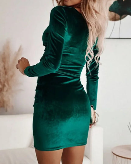 Autumn Velvet V-Neck Bodycon Dress