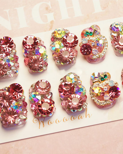 Handmade Pink Oversized Rhinestone Super Sparkle Full Diamond Nail Art Pieces | ZAKAPOP