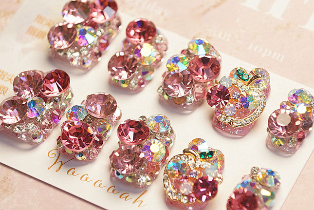 Handmade Pink Oversized Rhinestone Super Sparkle Full Diamond Nail Art Pieces | ZAKAPOP