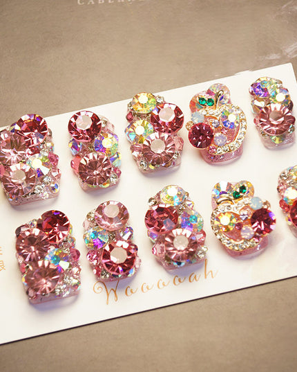 Handmade Pink Oversized Rhinestone Super Sparkle Full Diamond Nail Art Pieces | ZAKAPOP