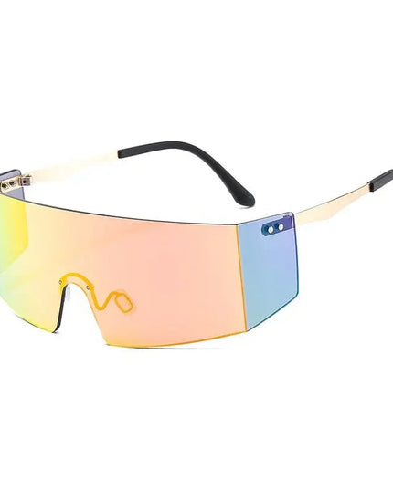 OEC CPO Fashion Rimless Sunglasses Women Men Big Flat Top Glasses Oversized Sunglasses Female Mirror Goggle UV400 O596