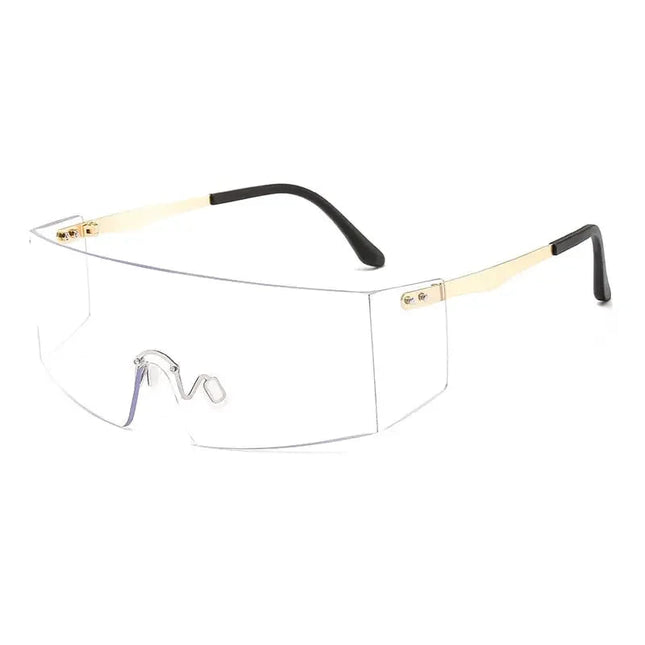 OEC CPO Fashion Rimless Sunglasses Women Men Big Flat Top Glasses Oversized Sunglasses Female Mirror Goggle UV400 O596