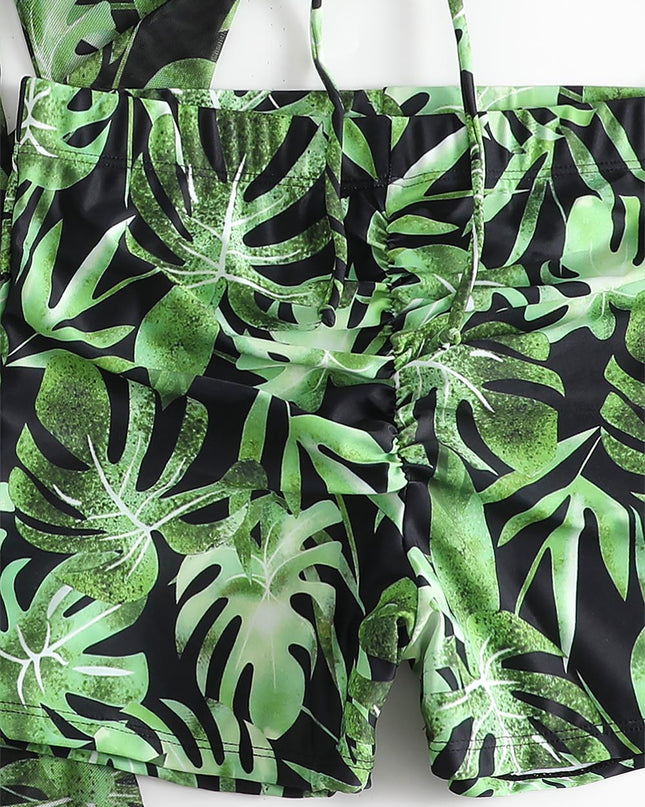 Women's Coconut Tree Print Three-Piece Set Swimsuit with Long-Sleeve Ins Hoodie | ZAKAPOP
