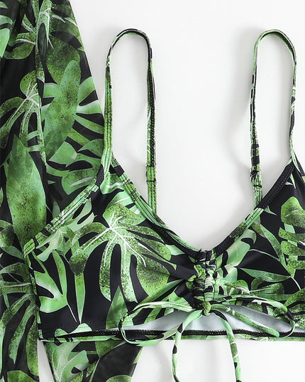 Women's Coconut Tree Print Three-Piece Set Swimsuit with Long-Sleeve Ins Hoodie | ZAKAPOP