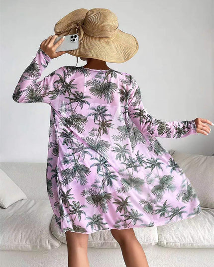 Women's Coconut Tree Print Three-Piece Set Swimsuit with Long-Sleeve Ins Hoodie | ZAKAPOP