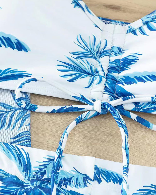 Women's Coconut Tree Print Three-Piece Set Swimsuit with Long-Sleeve Ins Hoodie | ZAKAPOP