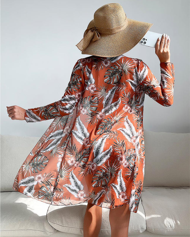 Women's Coconut Tree Print Three-Piece Set Swimsuit with Long-Sleeve Ins Hoodie | ZAKAPOP