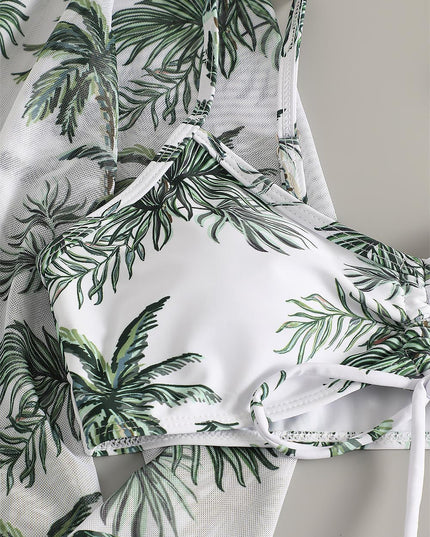 Women's Coconut Tree Print Three-Piece Set Swimsuit with Long-Sleeve Ins Hoodie | ZAKAPOP