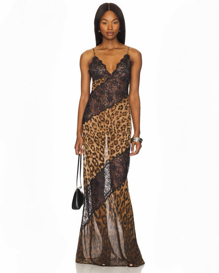 Hour To Shine Leopard Lace Panel Maxi Dress