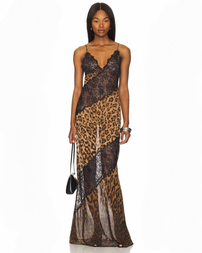 Hour To Shine Leopard Lace Panel Maxi Dress