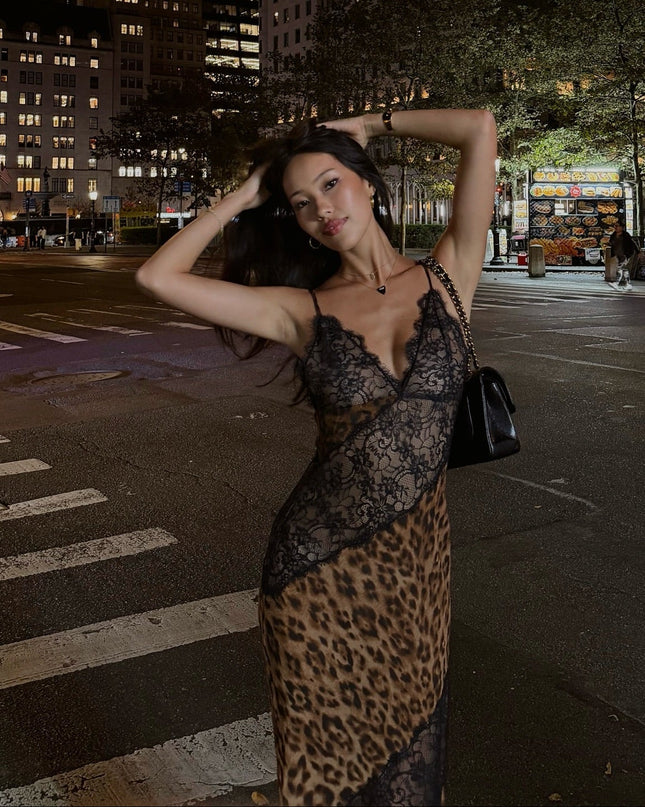 Hour To Shine Leopard Lace Panel Maxi Dress