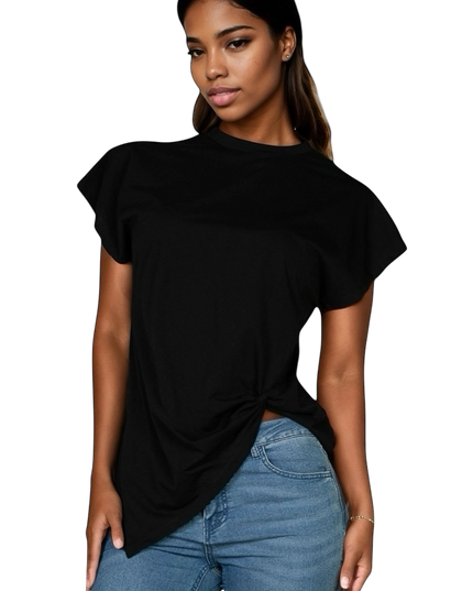Batwing Sleeve Twist Front Tee {BT3952}