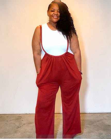 Plus Size Boho Chic Wide Leg Suspender Pants