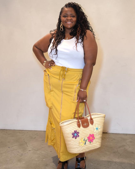 Womens Plus Size Zip Up Cargo Skirt