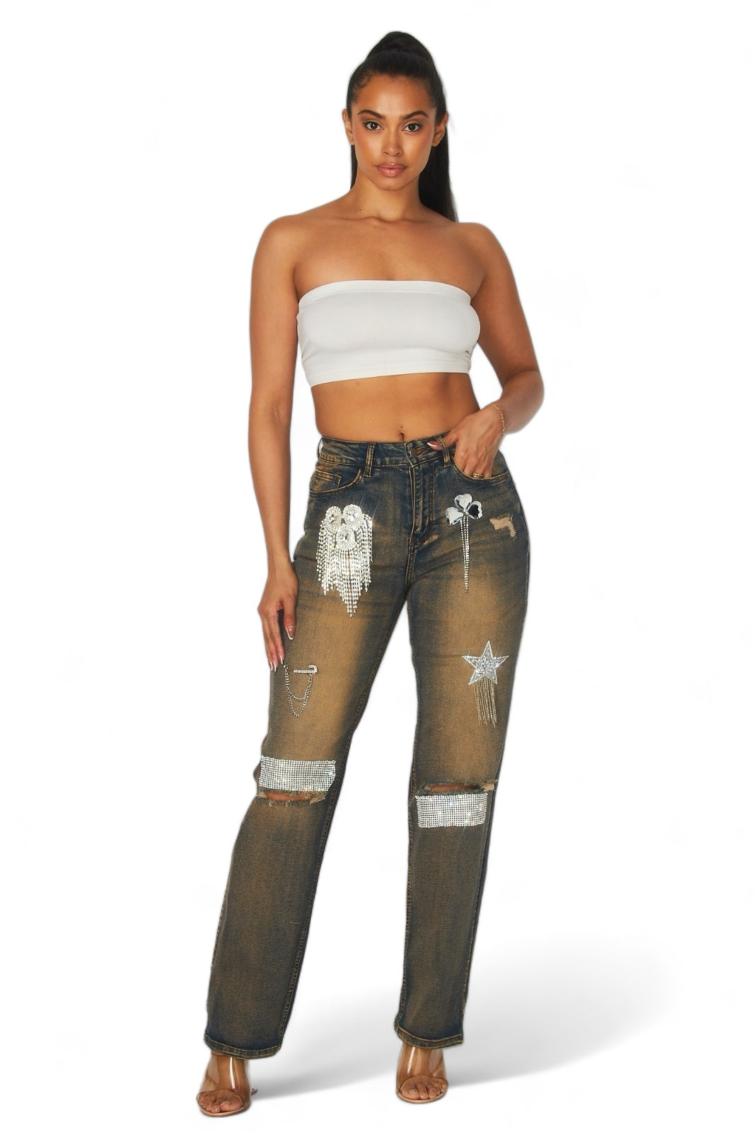 Dreaming Of You Rhinestone Fringe Denim Pant Jeans