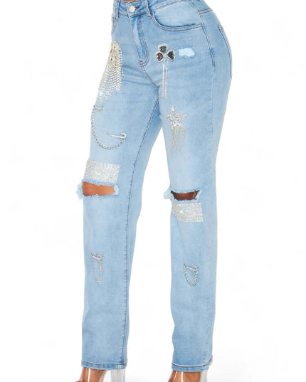 Dreaming Of You Rhinestone Fringe Denim Pant Jeans