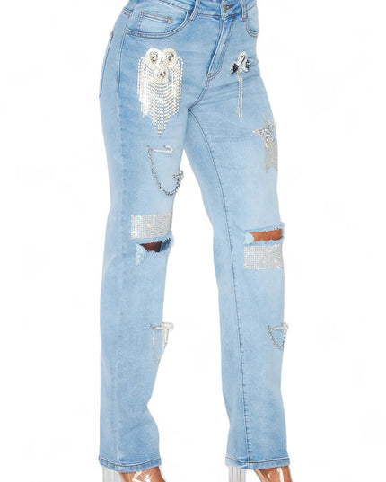 Dreaming Of You Rhinestone Fringe Denim Pant Jeans