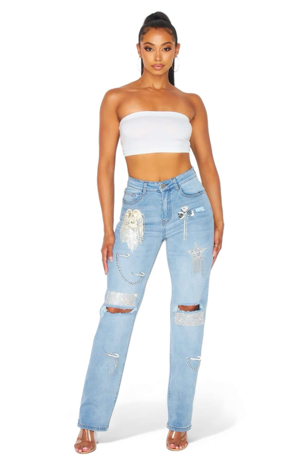 Dreaming Of You Rhinestone Fringe Denim Pant Jeans