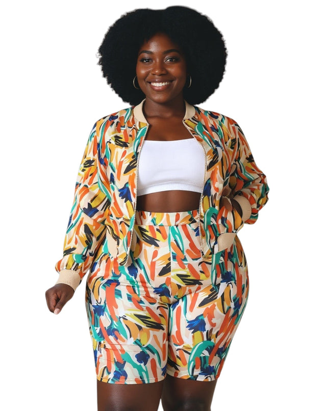 Plus Size 2 Piece Biker Short Set