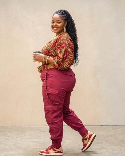 Women's Burgundy High Waist Cargo Pants