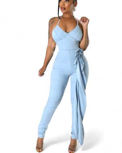 Light Blue Denim Halter Jumpsuit