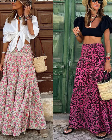 Summer Floral Maxi Skirt with Elastic Waist