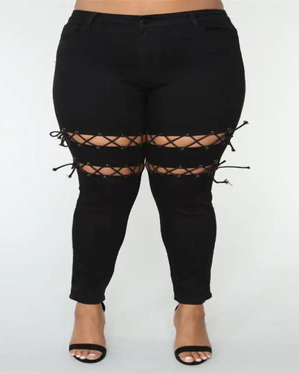 Plus Size Women's Eyelet Strap Jeans