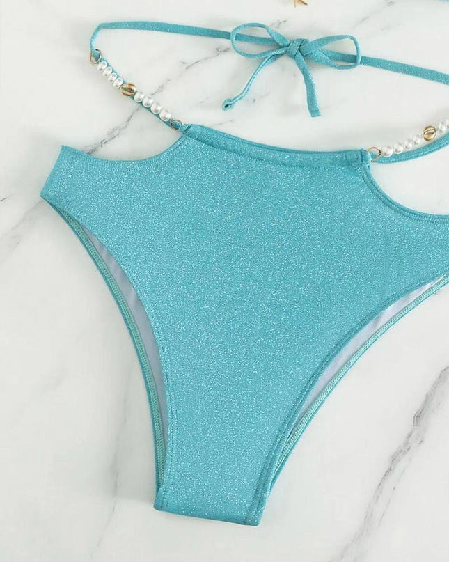 Lake Blue Glitter Jasmine Princess Bikini Swimwear | ZAKAPOP