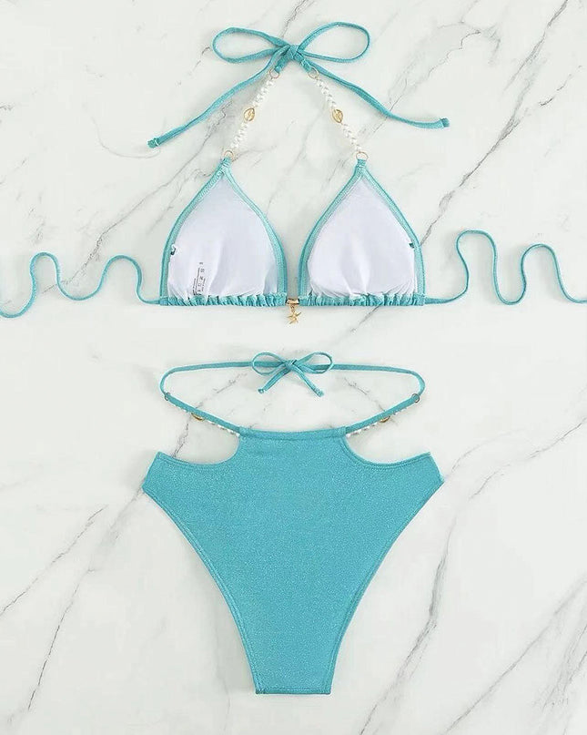 Lake Blue Glitter Jasmine Princess Bikini Swimwear | ZAKAPOP