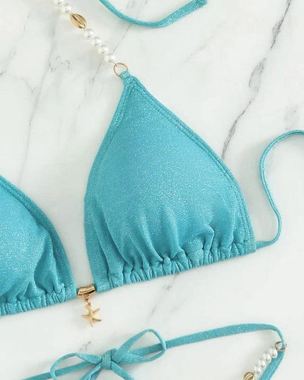 Lake Blue Glitter Jasmine Princess Bikini Swimwear | ZAKAPOP